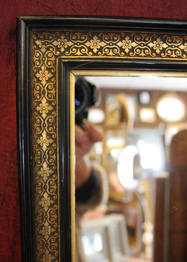28 X 34 Cm, Paire De Miroirs Rectangle Napoléon III, Noir Et Or 