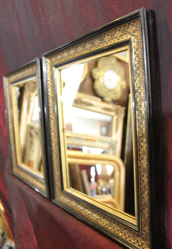 28 X 34 Cm, Paire De Miroirs Rectangle Napoléon III, Noir Et Or 