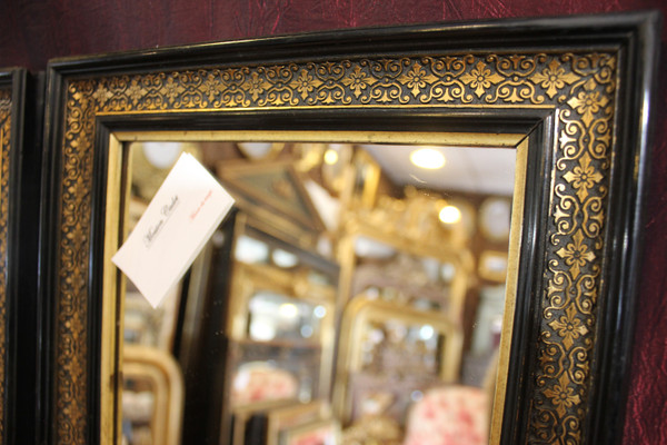 28 X 34 Cm, Paire De Miroirs Rectangle Napoléon III, Noir Et Or 