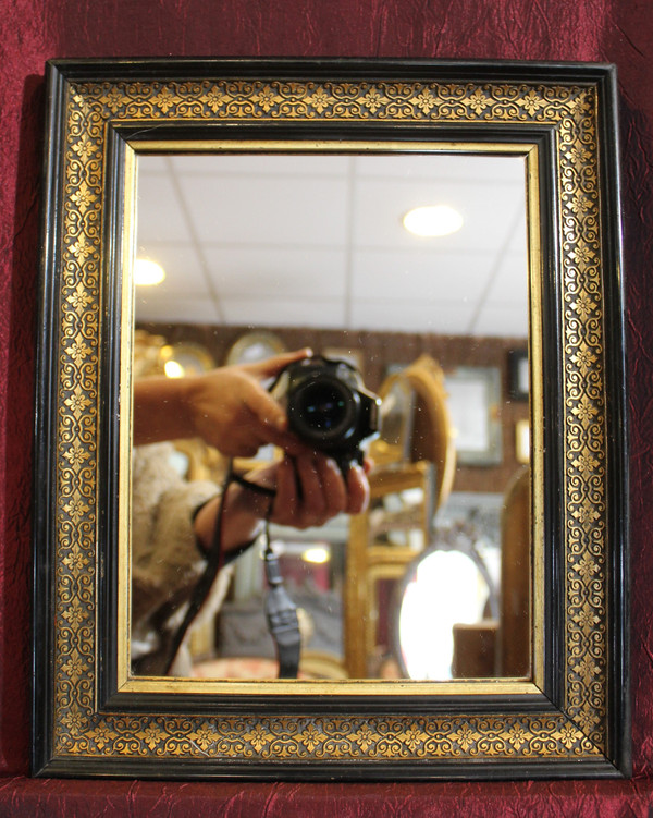 28 X 34 Cm, Paire De Miroirs Rectangle Napoléon III, Noir Et Or 