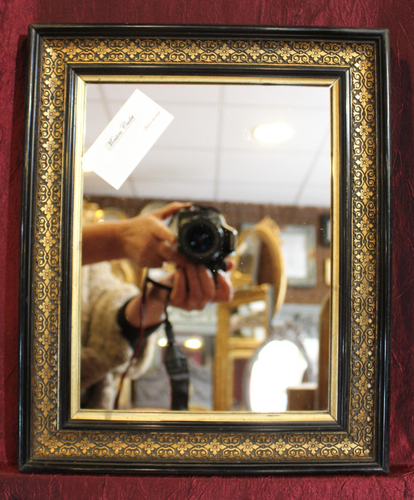 28 X 34 Cm, Paire De Miroirs Rectangle Napoléon III, Noir Et Or 