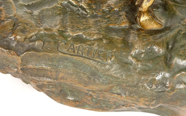 Scultura in bronzo Thomas François Cartier Combat De Cerfs Animalier XX secolo