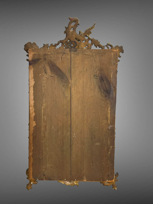 SPECCHIO DEL XIX SECOLO IN LEGNO E STUCCO DORATO IN STILE LOUIS XV ( FRONTIERA CON UCCELLO )