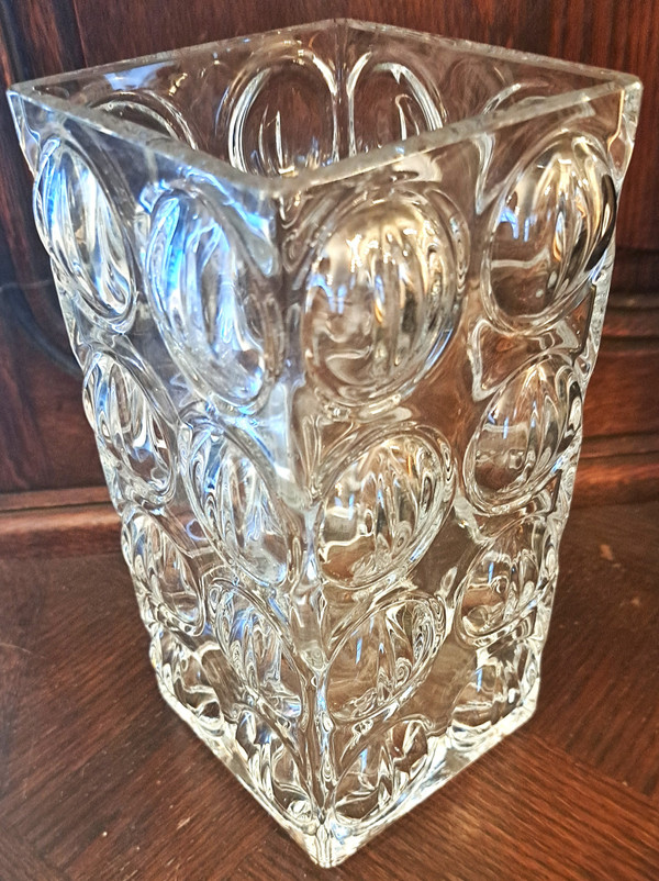 Transparente quadratische Vase aus Kristall Frankreich aus den 1970er Jahren