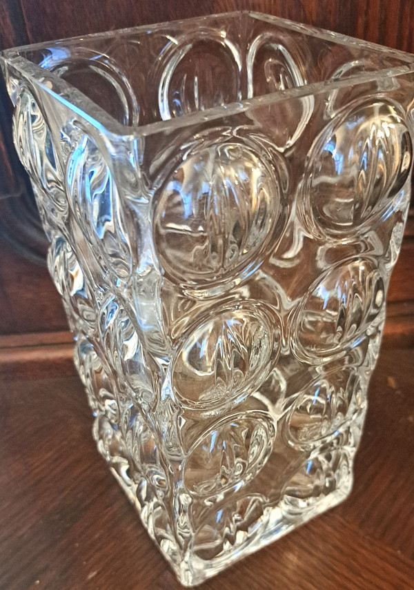 Transparente quadratische Vase aus Kristall Frankreich aus den 1970er Jahren