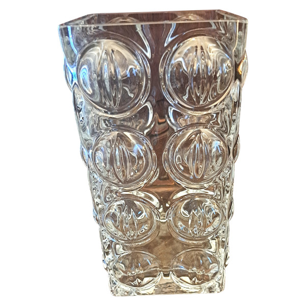 Transparente quadratische Vase aus Kristall Frankreich aus den 1970er Jahren