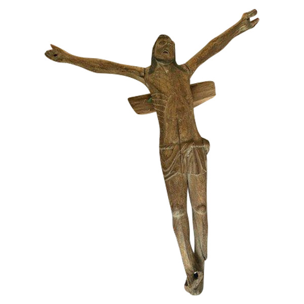 Christ of the crucifixion carved wooden figure with traces of polychromy