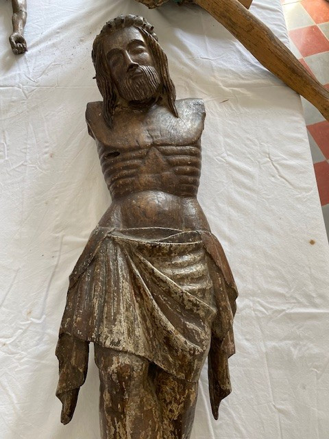 imposing carved and polychromed oak christ.