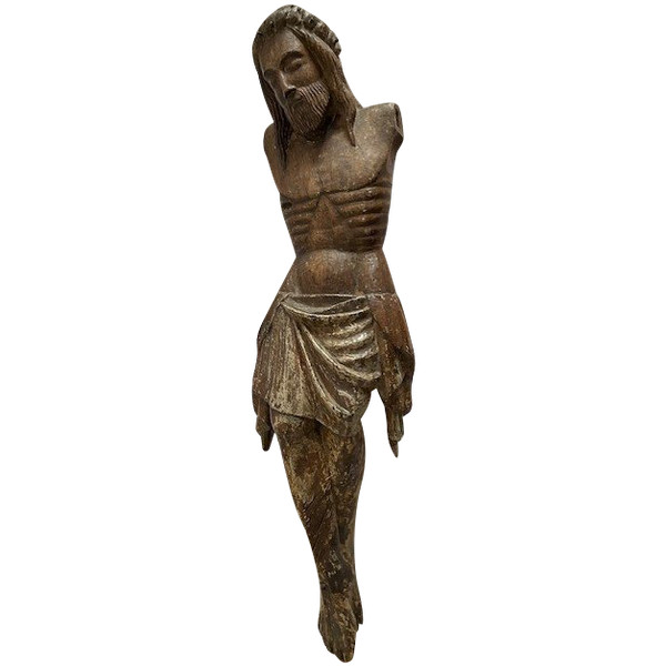imposing carved and polychromed oak christ.