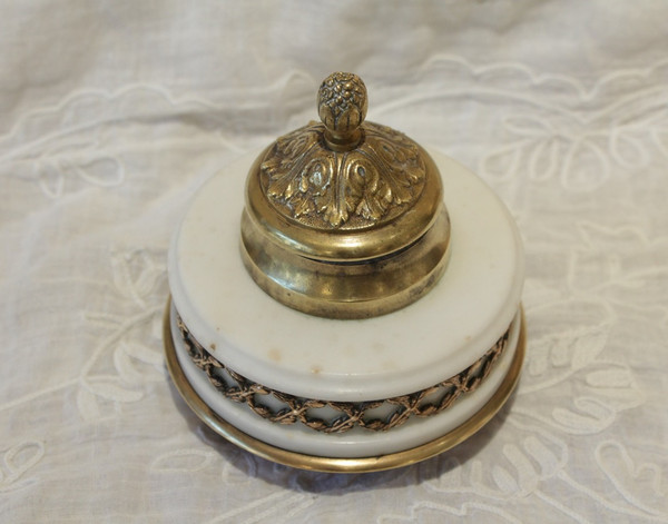 Circular Bronze And Marble Inkwell in the Louis XVI Style 19th Century