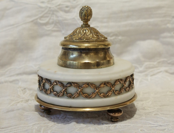 Circular Bronze And Marble Inkwell in the Louis XVI Style 19th Century