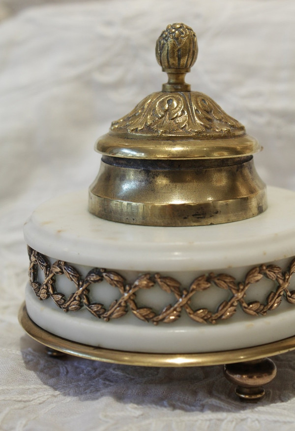 Circular Bronze And Marble Inkwell in the Louis XVI Style 19th Century