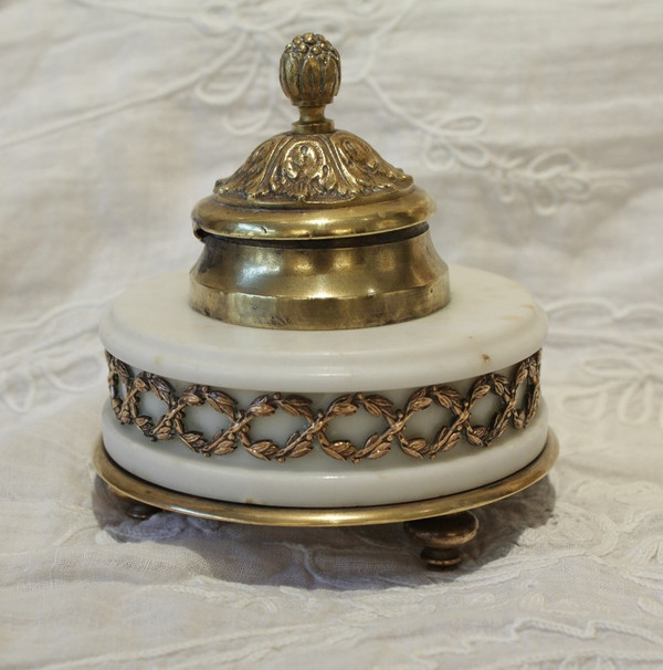 Circular Bronze And Marble Inkwell in the Louis XVI Style 19th Century