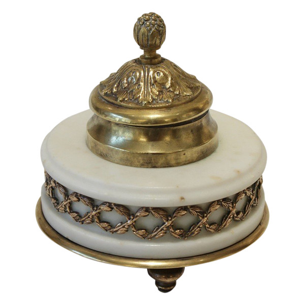 Circular Bronze And Marble Inkwell in the Louis XVI Style 19th Century