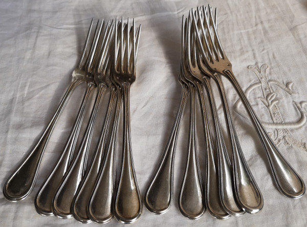 12 couverts de table en argent massif minerve monogramme orfèvre Jean Granvigne mi XIXème