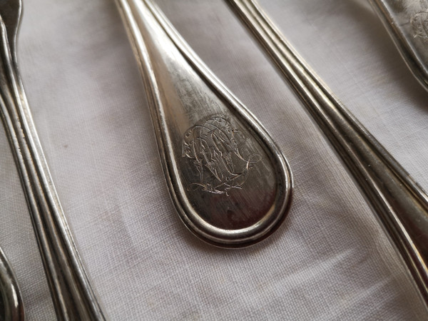 12 couverts de table en argent massif minerve monogramme orfèvre Jean Granvigne mi XIXème