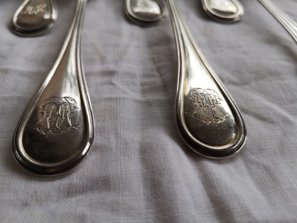 12 couverts de table en argent massif minerve monogramme orfèvre Jean Granvigne mi XIXème