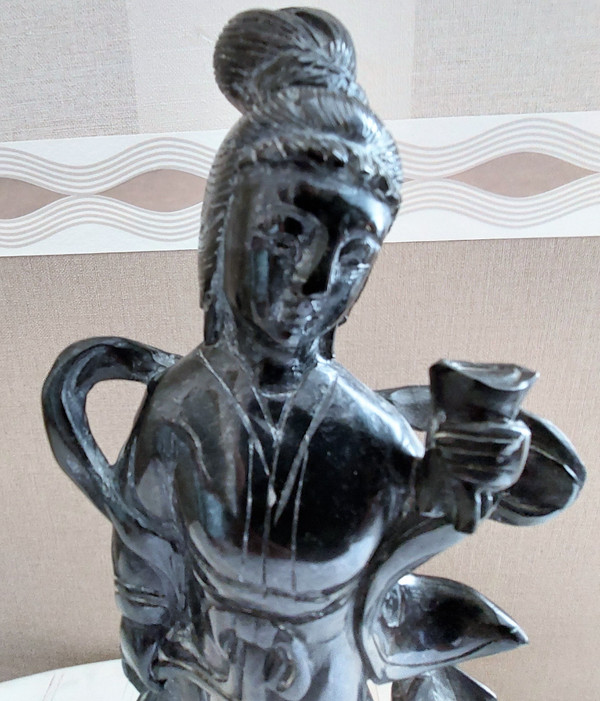 Chinese lardstone sculpture on wooden base early 20th century