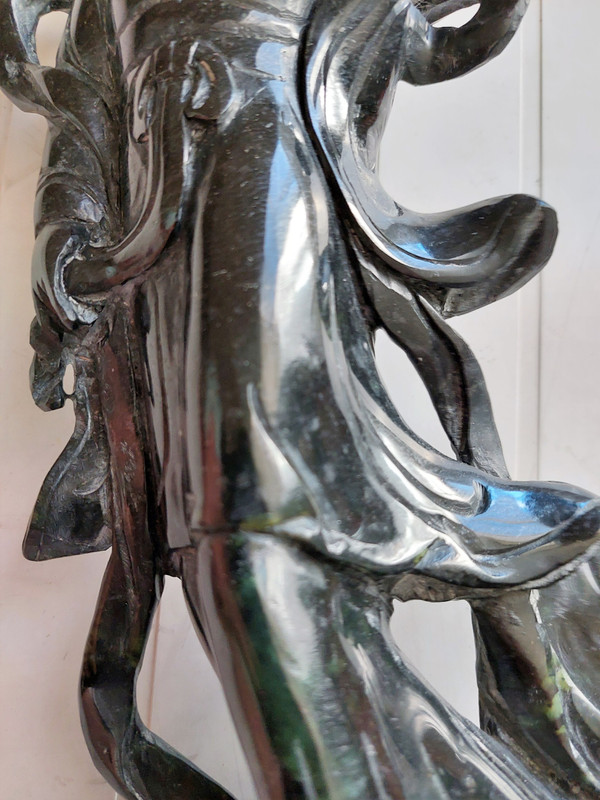 Chinese lardstone sculpture on wooden base early 20th century