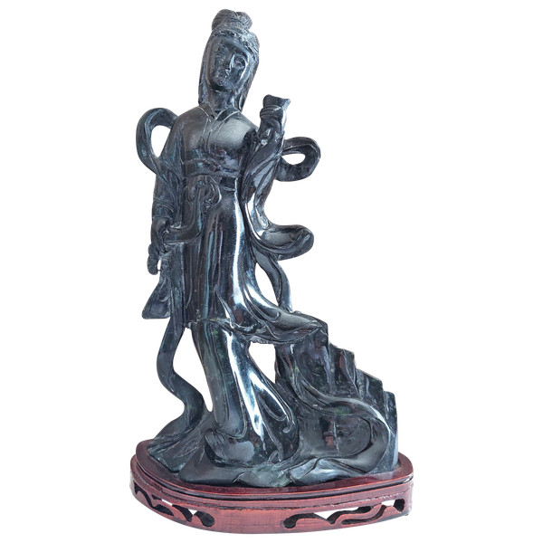 Chinese lardstone sculpture on wooden base early 20th century