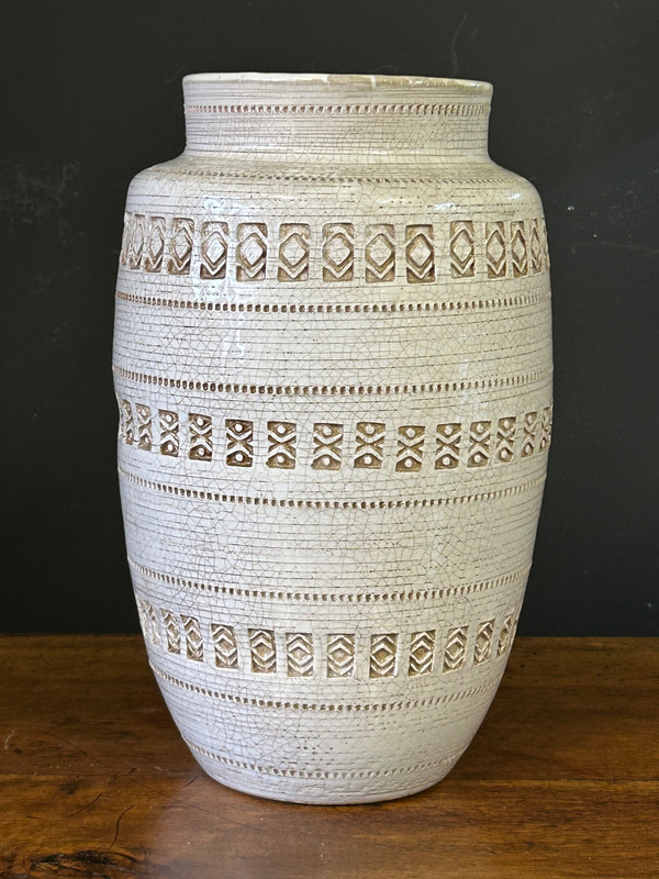 Jean Besnard ( 1889-1958) D'après, Vase à Glaçure Craquelée à Motif Géométrique About 1940