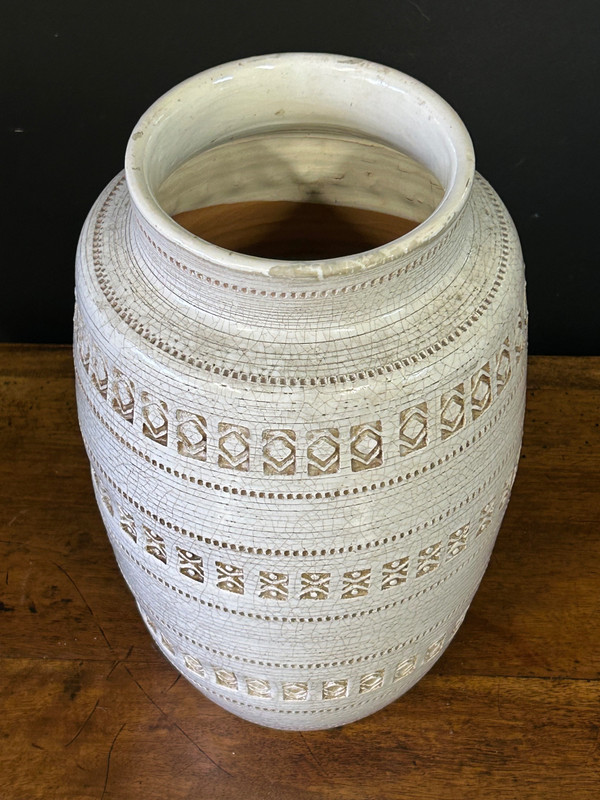 Jean Besnard ( 1889-1958) D'après, Vase à Glaçure Craquelée à Motif Géométrique About 1940