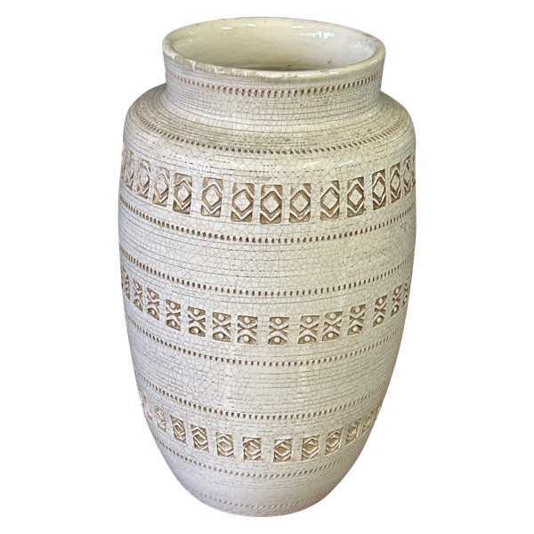 Jean Besnard ( 1889-1958) D'après, Vase à Glaçure Craquelée à Motif Géométrique About 1940