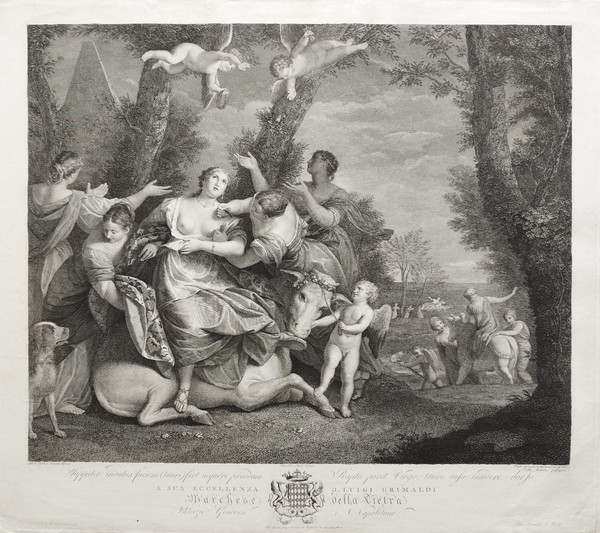 Etching Mythological Engraving After Veronese The Rape Of Europa 18th C Old Print