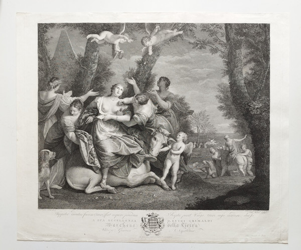 Etching Mythological Engraving After Veronese The Rape Of Europa 18th C Old Print