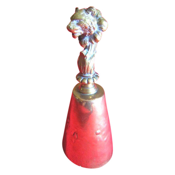 Campana da caccia in bronzo del XIX secolo con testa di lupo