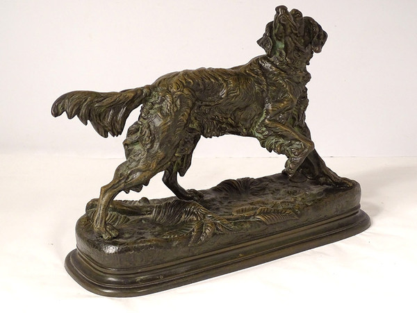 Bronze sculpture signed ules Moigniez Chien Chasse Arrêt épagneul 19th century