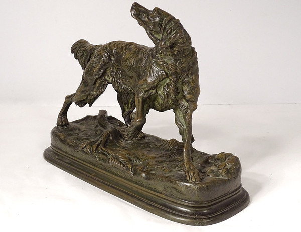 Bronze sculpture signed ules Moigniez Chien Chasse Arrêt épagneul 19th century