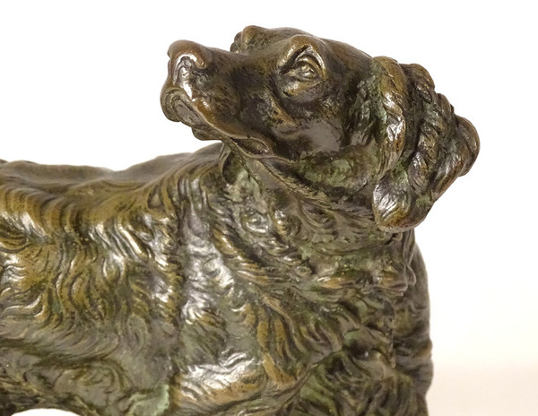 Bronze sculpture signed ules Moigniez Chien Chasse Arrêt épagneul 19th century