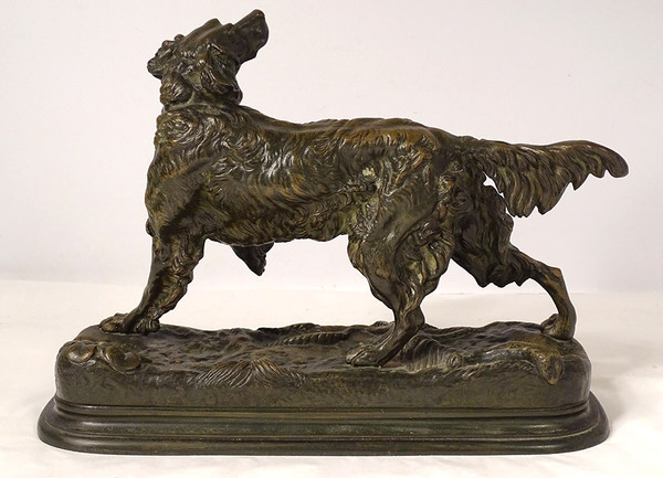 Bronze sculpture signed ules Moigniez Chien Chasse Arrêt épagneul 19th century