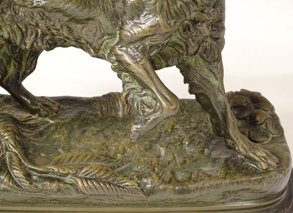 Bronze sculpture signed ules Moigniez Chien Chasse Arrêt épagneul 19th century