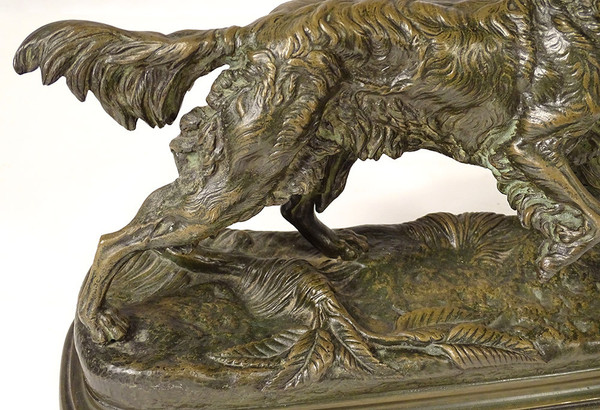 Bronze sculpture signed ules Moigniez Chien Chasse Arrêt épagneul 19th century