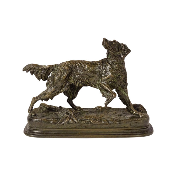 Bronze sculpture signed ules Moigniez Chien Chasse Arrêt épagneul 19th century