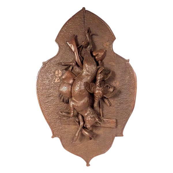 Trofeo di caccia della Foresta Nera Scultura in legno intagliato Pernice di camoscio XIX secolo
