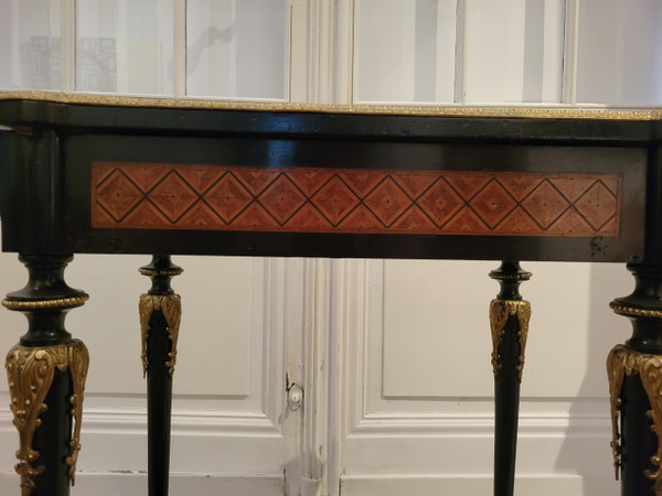 Small table in marquetry of various species and Napoleon II bronze