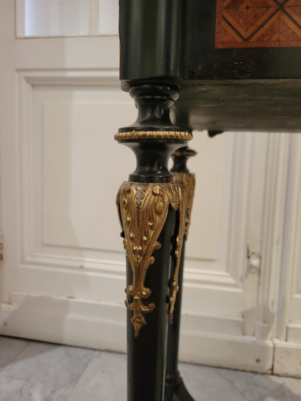 Small table in marquetry of various species and Napoleon II bronze