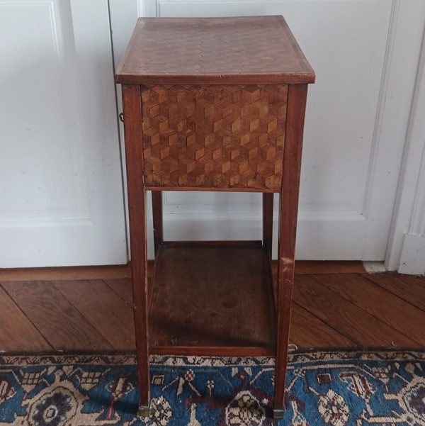 Francia, fine XVIII secolo - comodino, comò L. XVI - intarsio a cubo