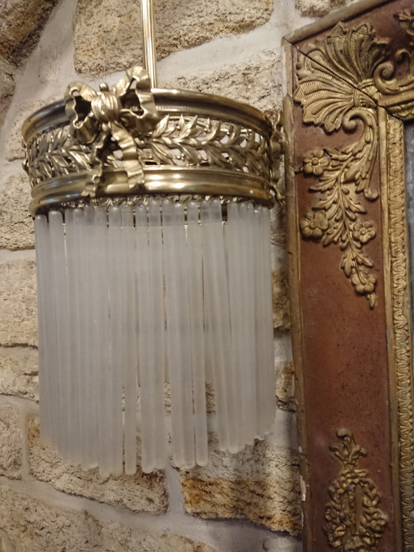Bronzene Pendelleuchte und Sie sind in Art-Deco-Glas