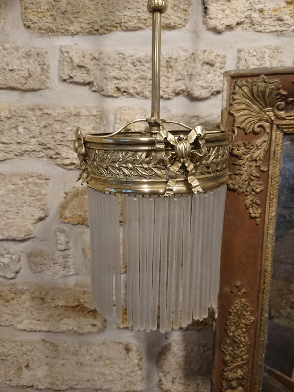 Bronzene Pendelleuchte und Sie sind in Art-Deco-Glas
