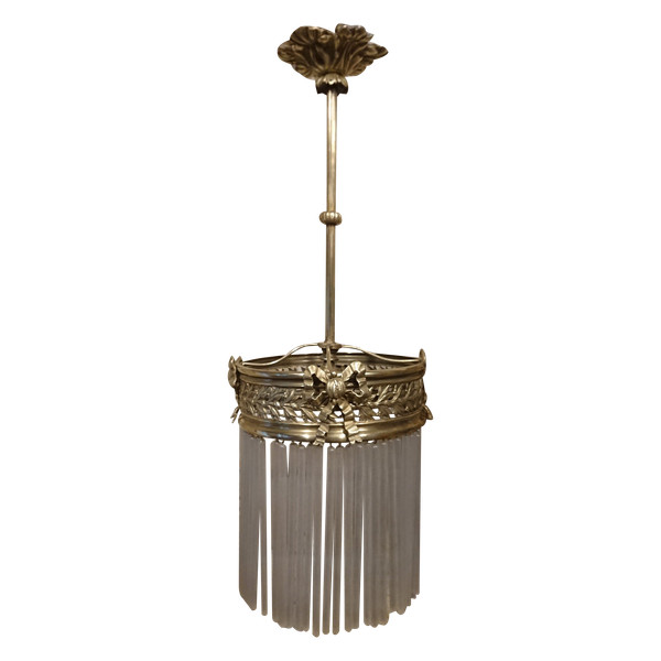 Bronzene Pendelleuchte und Sie sind in Art-Deco-Glas