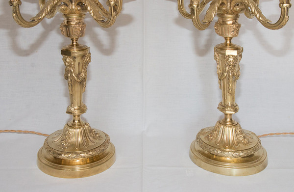 Paar vergoldete Bronzeleuchter aus der Zeit Napoleons III