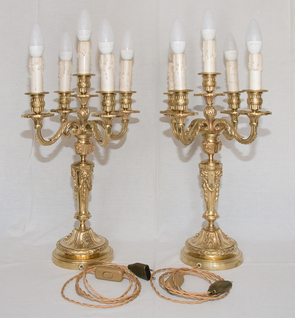 Paar vergoldete Bronzeleuchter aus der Zeit Napoleons III