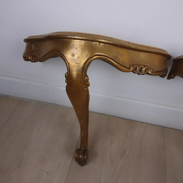Coppia di consolle da parete dorate in stile veneziano