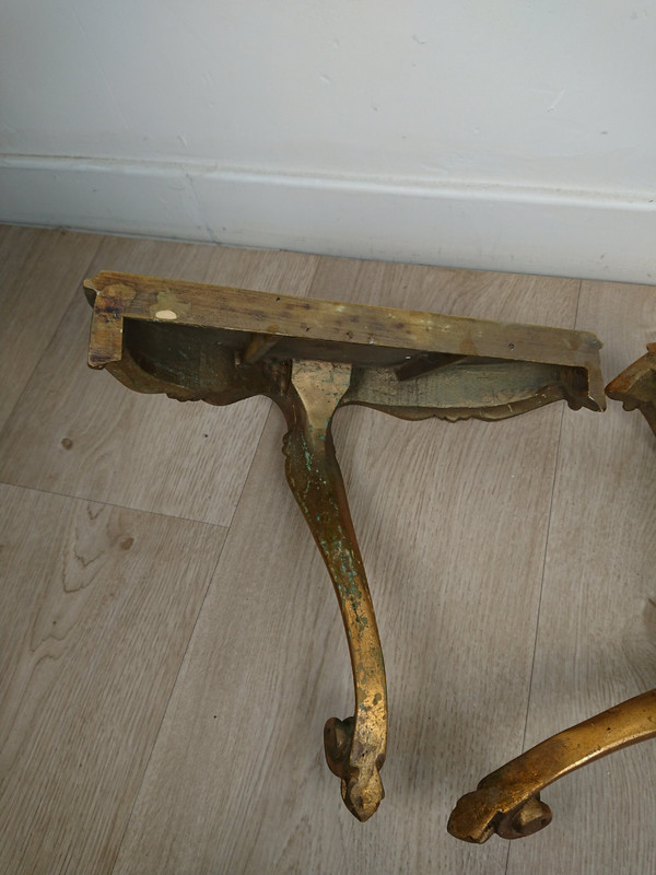 Coppia di consolle da parete dorate in stile veneziano
