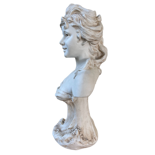 Statue buste de femme en porcelaine crème - Royal Dux (Bohème) - Art nouveau (1900)