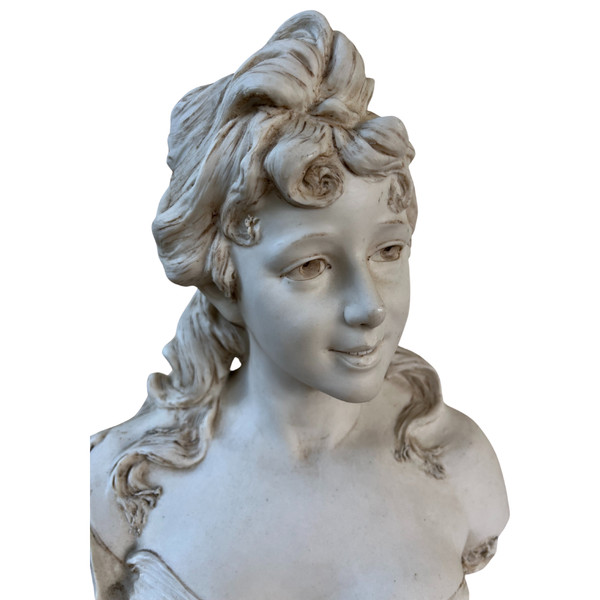 Statue buste de femme en porcelaine crème - Royal Dux (Bohème) - Art nouveau (1900)